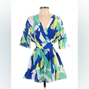 LATISTE Blue Green Tie Waist Short Romper Small